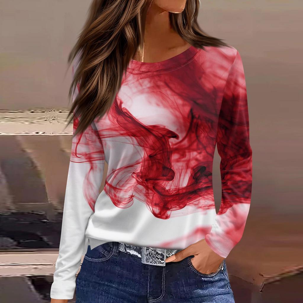 Women's Fashion Hem Slit Casual Halloween Printed Round Neck Long Sleeve Top