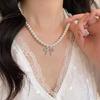 Adjustable Chain Necklace Addition Sophisticated Pearl Necklace with Unique Bowknot Pendant for  Fashionistas