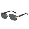 Rimless Square Sunglasses Women For Men Vintage Sun Glasses Punk Popular Leopard Head Luxury Brand Designer Wooden Grain Shades