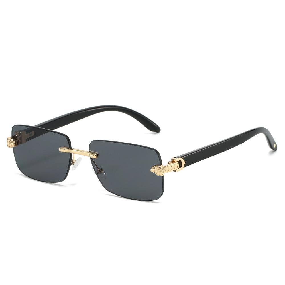 Rimless Square Sunglasses Women For Men Vintage Sun Glasses Punk Popular Leopard Head Luxury Brand Designer Wooden Grain Shades
