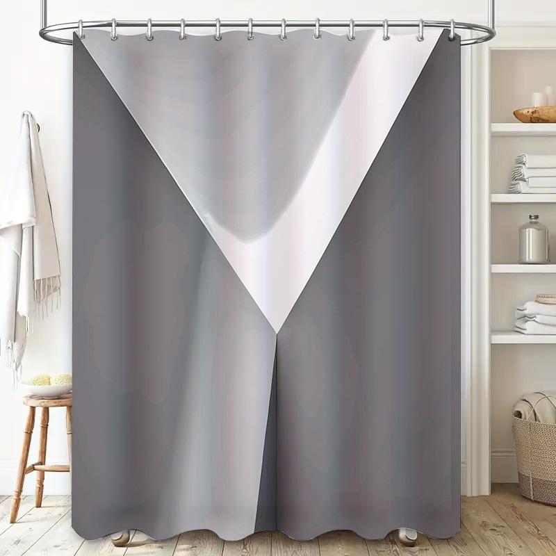 Modern Bath Shower Curtain with Metal Eyelets Grey White Color Block Design for Bathroom Decoration