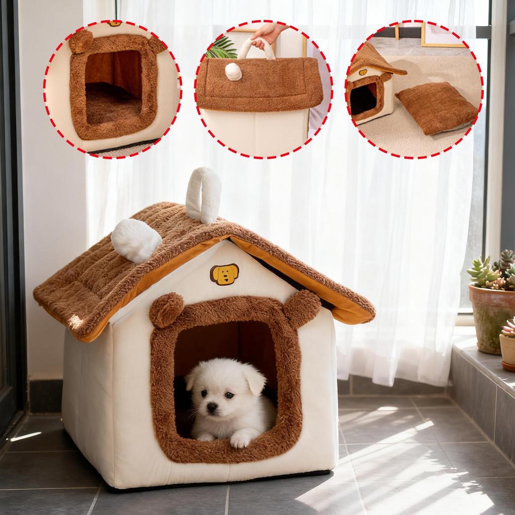 Pet Cat House Warm Plush Space-Saving Winter Cat House Sleep Nest For Bedroom Garage Living Room Windowsill Balcony Playing