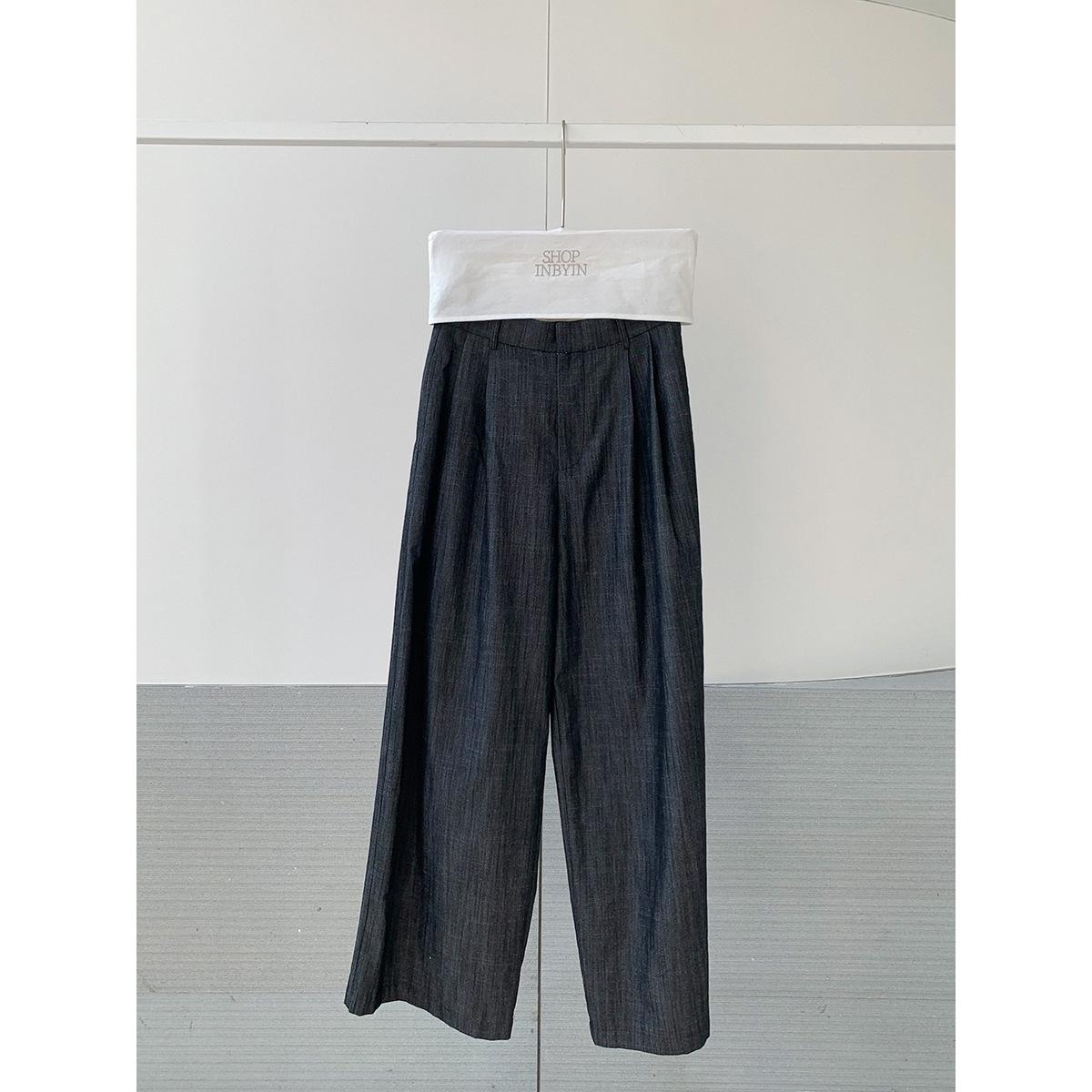 Inbyin High-Waisted Wide-Leg Suit Pants - Women s Casual Slimming Drapey Trousers S