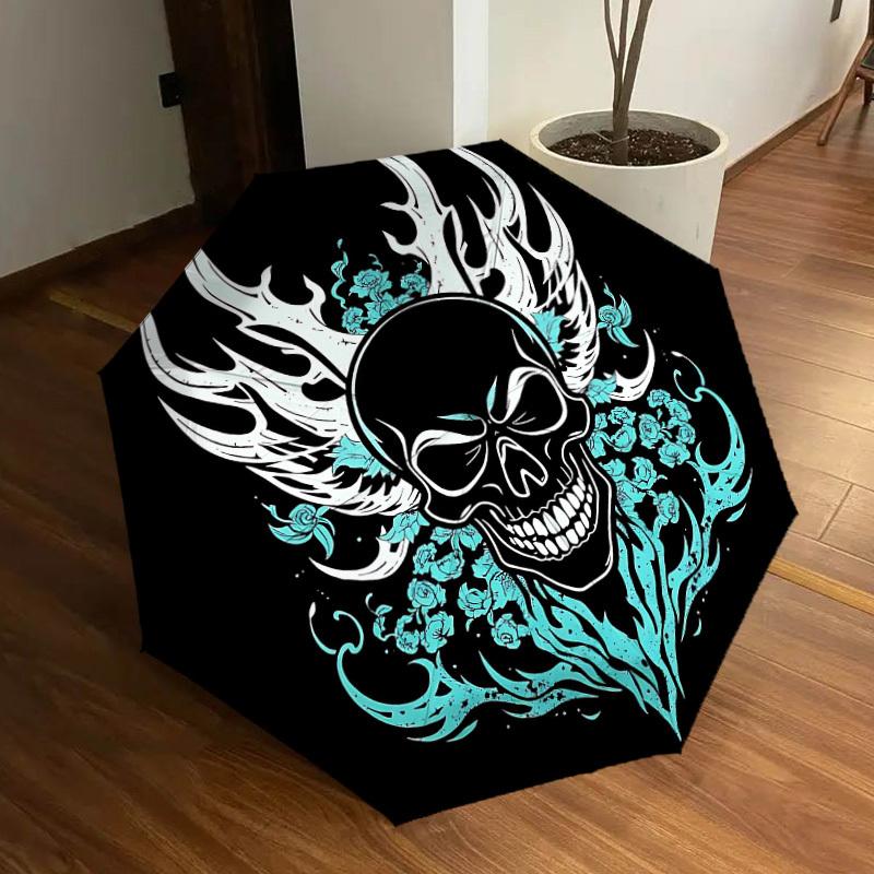 1PC Skull Flames Automatic Folding Umbrella - Compact 8-Rib Design, Durable Plastic & Iron, Lightweight for Outdoor Daily Use, Festive Gift021