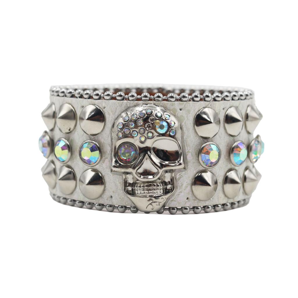 Amerikanisches Strassnietenarmband, Punk Gothic Personalisierter Schmuck mit Totenkopfverzierung