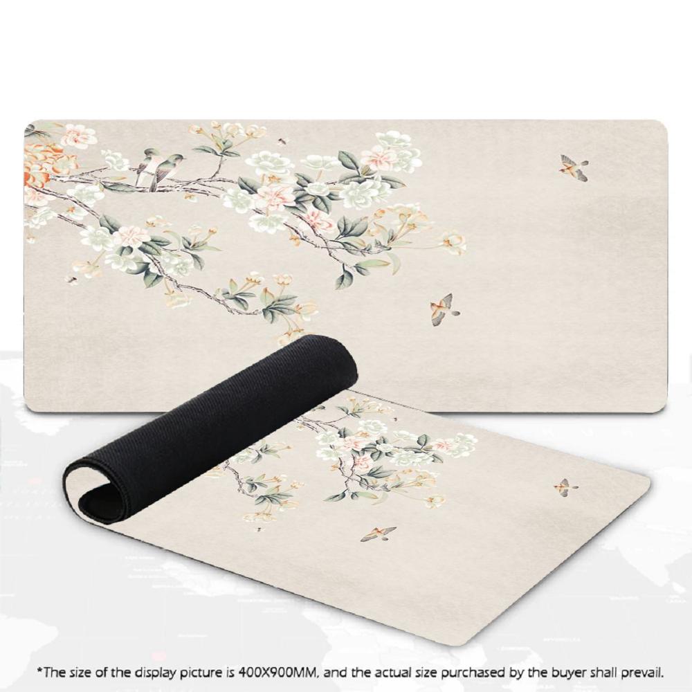Large Chinese Ink Cherry Blossom Bird Art Mousepad XXL Non‑Slip Rubber Deskmat Pc Game Keyboard Desk Mats Mouse Mat Gamer