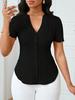 Women's Summer V-neck Embroidered Hollow Short-sleeve Shirt