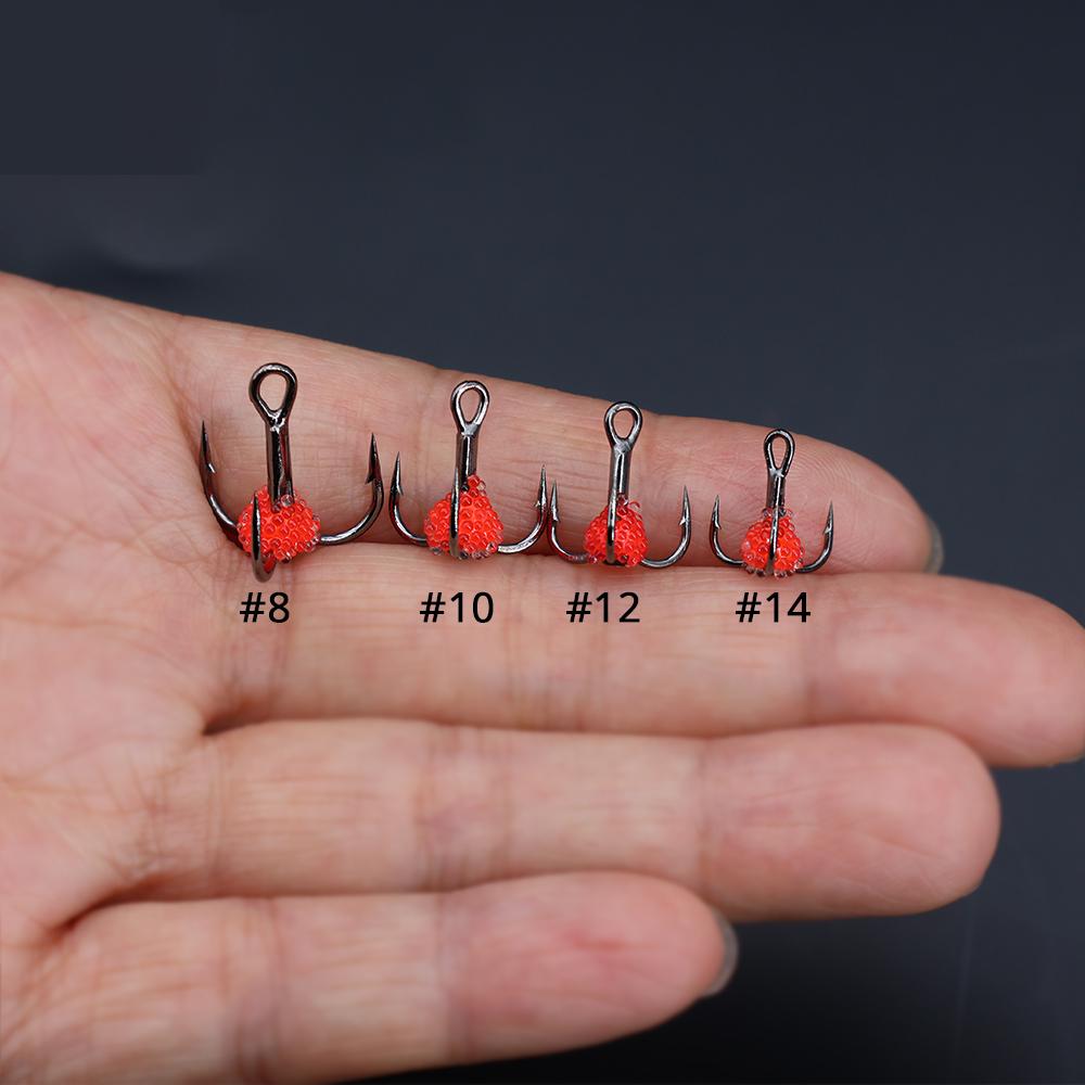 ICERIO 10PCS Lifelike Egg Bead Treble Hooks Glow Ice Fishing High Carbon Steel Sharp Barbed Fishing Hooks for Trout & Salmon