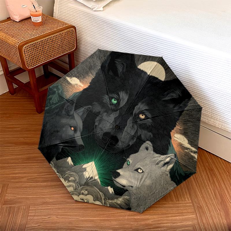 Wolf  Pattern, Automatic Folding Umbrella, Portable and Foldable Design, 8 Ribs, a Christmas or Birthday Gift.