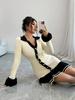 Women's Color Block Knit Sweater Skirt with Pearl Button and Ruffle