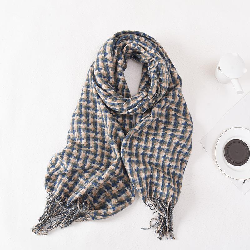

20252025 new plaid scarf women s winter versatile tassel literary soft skin-friendly outer decorative shawl 65*180cm темно-синий