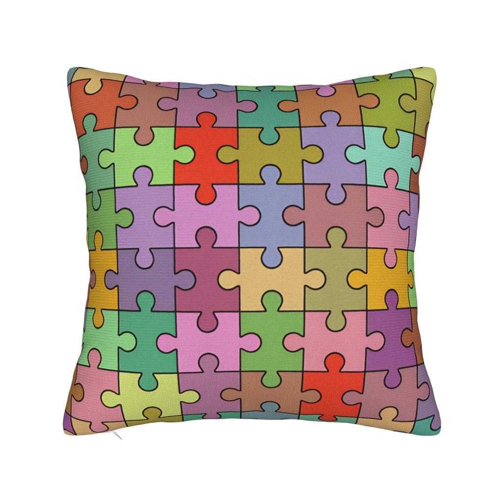 Rainbow Autism Awareness Puzzle Seamless Pattern Pillow Cover  Design Cushion Cover Funny Pillow Case For Office Car Home Decor