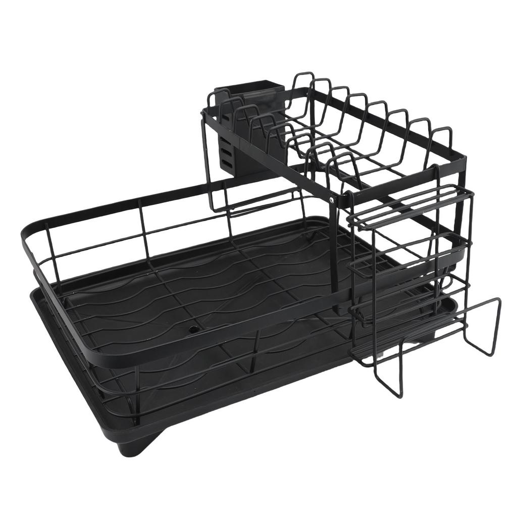 Abtropfgestell 2 Etagen Verdickter Edelstahl Multifunktional Großes Fassungsvermögen Arbeitsplatte Geschirr Aufbewahrungsorganizer Schwarz