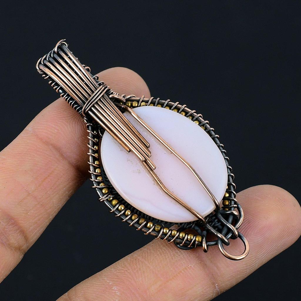 Pink Opal Handmade Gemstone Pendant, 999 Copper Wire Wrapped Pendant Unique Design Jewelry, For Women