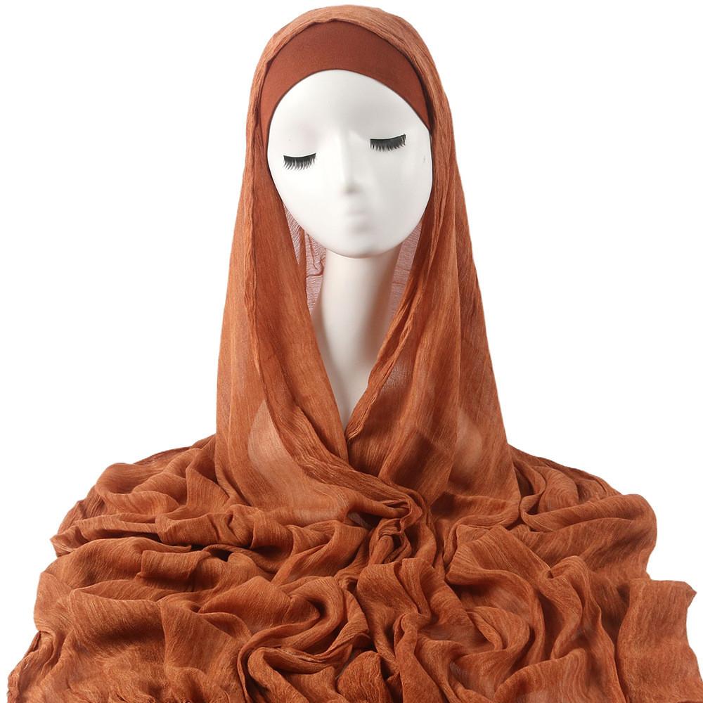 

Набор длинных мятых шарфов из искусственного шелка с подходящей эластичной панамой для повседневного стиля Yellow Brown