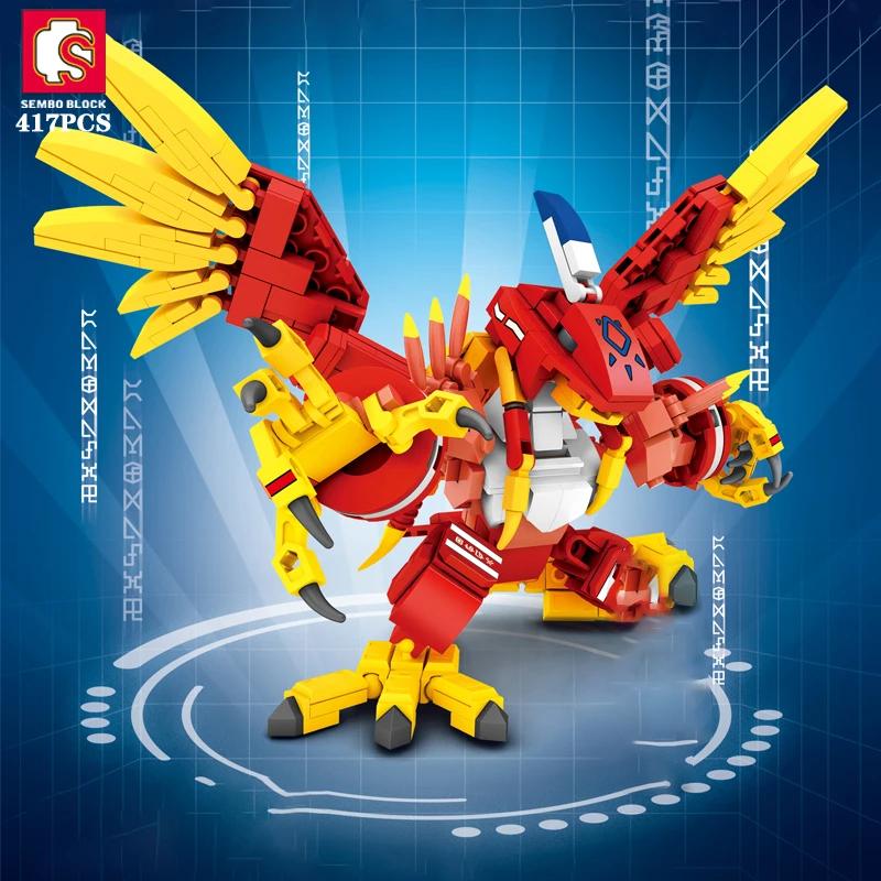 Non-Toxic Sembo Metal War Greymon Anime Building Blocks Action Figure Models Bricks Lighting Anime Kids Model Toy Doll Gifts With Dolls