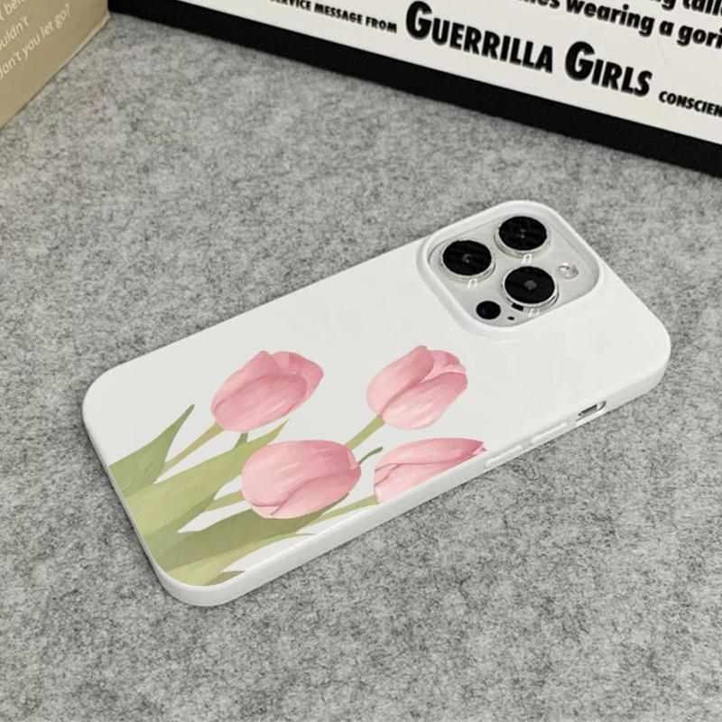 Pink Tulip Flower Pattern Phone Case For iPhone 17 16 Pro Max Case iPhone 15 14 Plus 13 12 11 Pro Max 16e Shockproof Soft Cover