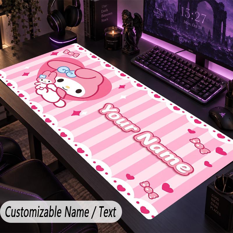 Custom Text Big Mousepad, Extended Desk Pad For Laptop Work GameMy Melody