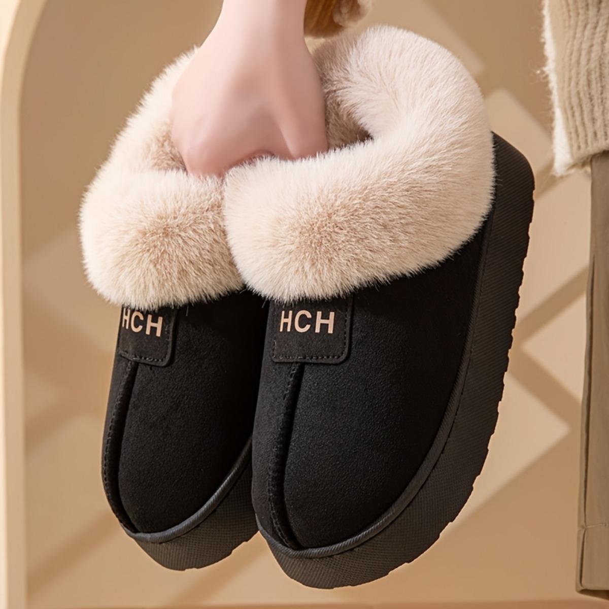 

Женские зимние тапочки на толстой подошве с плюшевой отделкой и буквенным принтом, удобный дизайн, модный тренд, прочный материал 40-41 чёрный