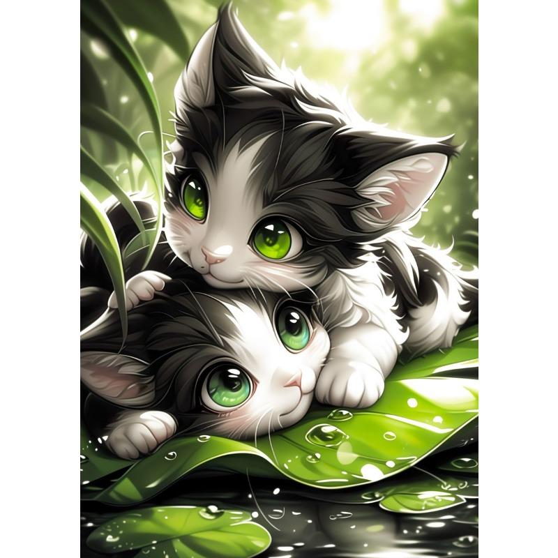 Cute Cat and Frog On The River Lotus Leaf Poster Modern Animals Canvas Painting Wall Art for Living Room Home Decor Mural