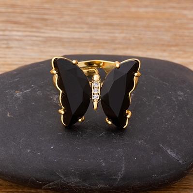 Nidin New Fashion Design Gorgeous Butterfly Ring Sweet 10 Colors Transparent Crystal Adjustable Rings for Women Party Jewelry