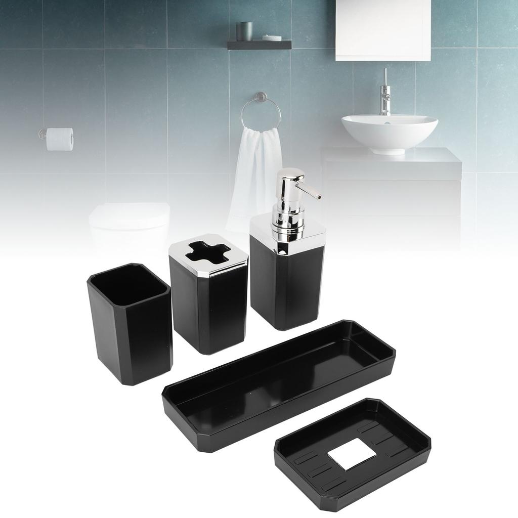 Bathroom Accessories Set Bath Ensemble Set with Toothbrush Holder Cup Lotion Bottles Soap Dish Tray