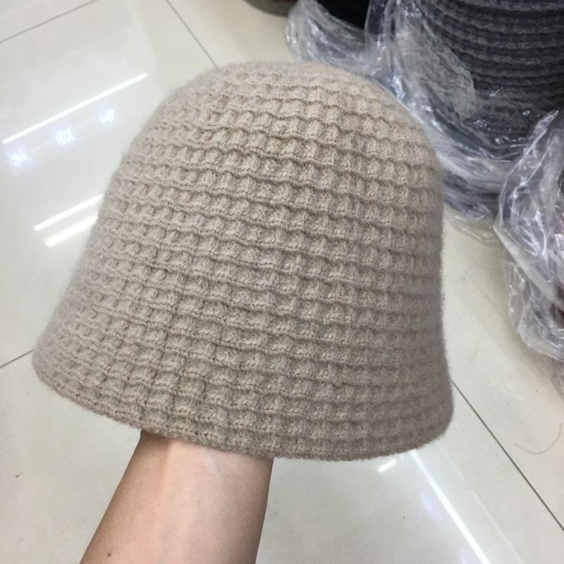 

Шерстяная вязаная теплая панама с ананасовой сеткой женская осенне-зимняя литературная и ретро шляпа-ведро M（56-58cm）