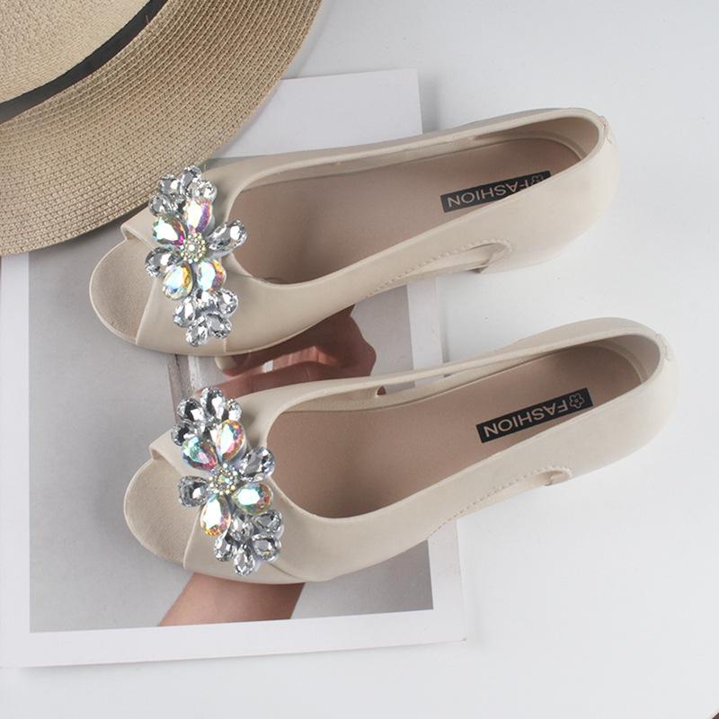 Yuzhihao Women s Summer Rhinestone Slip-on Sandals with Chunky Heel and Fish Mouth Design 36