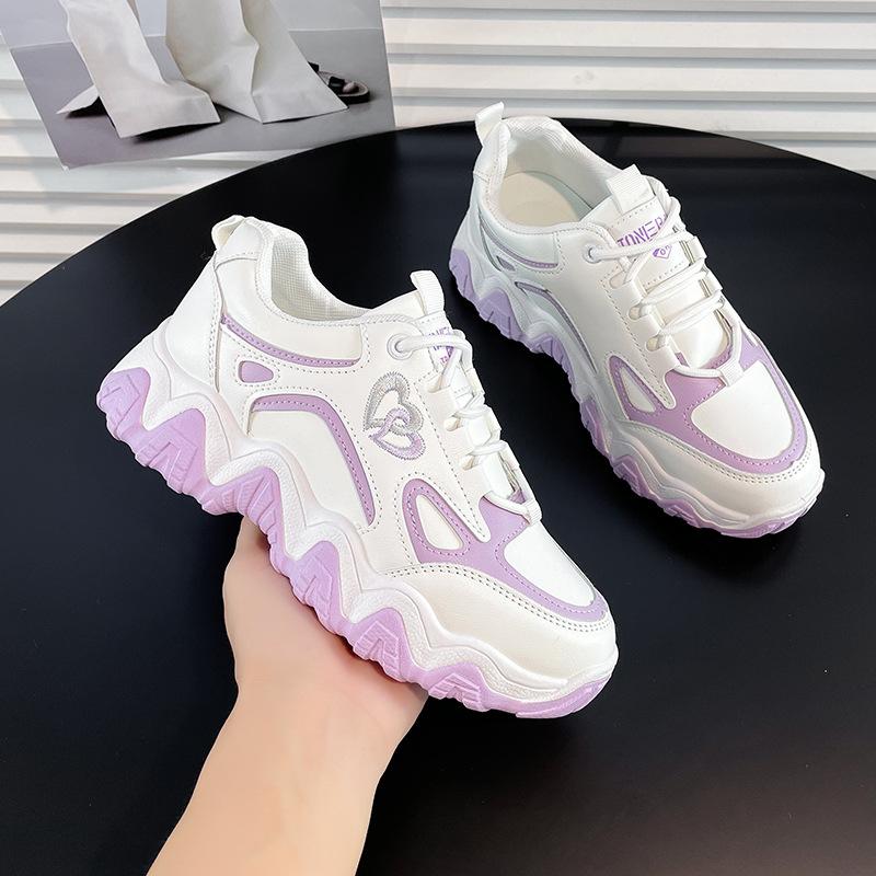 Scarpe da Donna Primavera Nuove Scarpe da Papà Femminili Versione Coreana Sneakers in Pelle con Suola Spessa Scarpe Casual da Studente