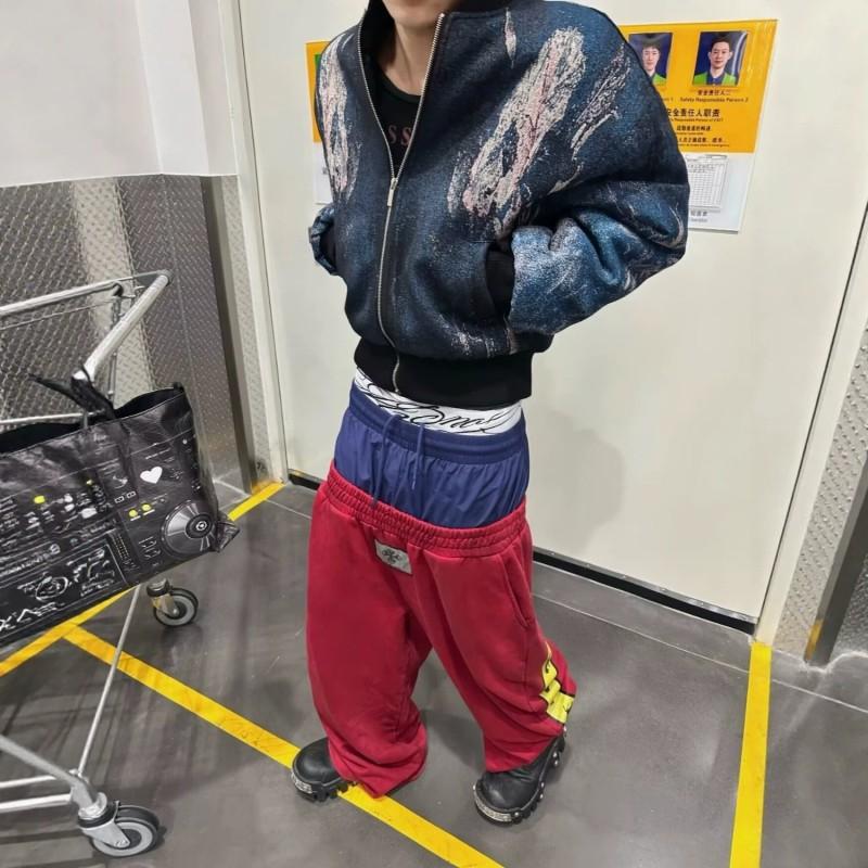 West Coast Color Block Casual Sweatpants Loose Fit Street Hip Hop Style Unisex