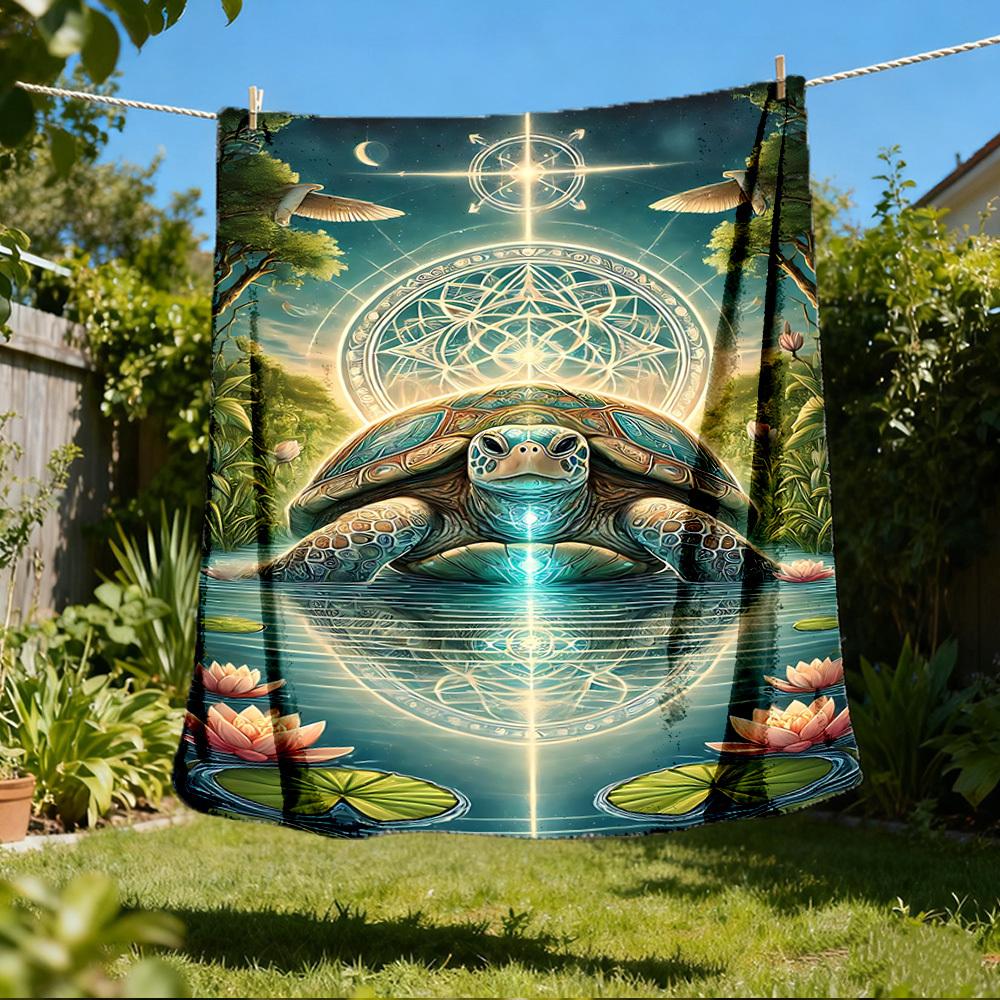 1pc Turtle Pond Mandala Throw Blanket Polyester Fiber, Lightweight Flannel, Soft & Warm, All Season Use for Outdoor, Camping Digital Print
