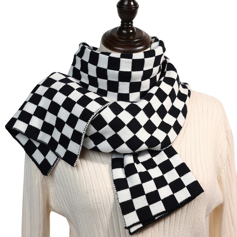 Checkerboard Scarf New Warm Mid Length Printed Plaid Scarf Japanese and Korean Sweet Knitted Scarf for Women