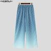 INCERUN Men Drawstring Elastic Waist Gradient Casual Long Straight Pants