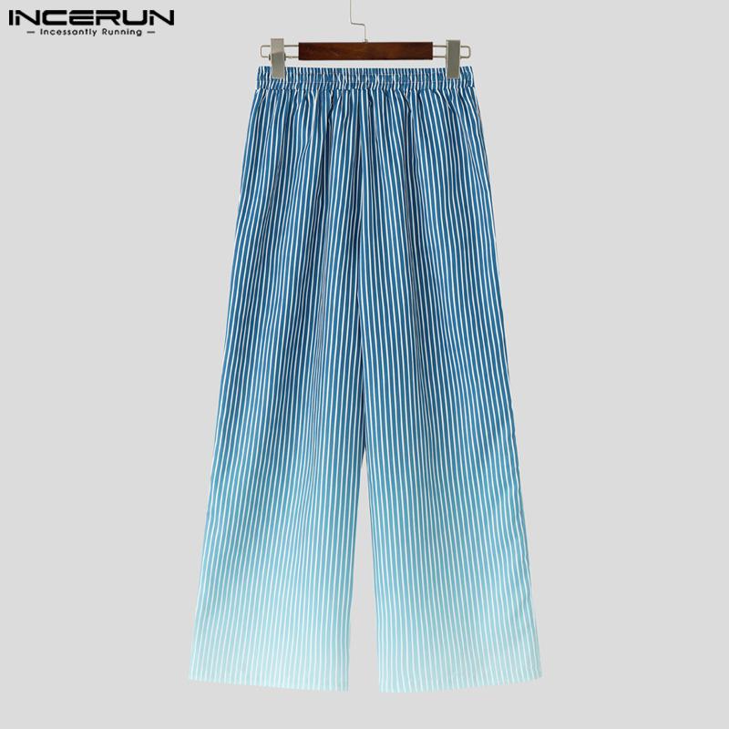 INCERUN Pantaloni Lungi Drepți Casual cu Șnur și Talie Elastică cu Gradient pentru Bărbați