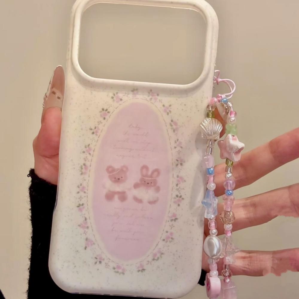 Cute Floral Bear Rabbit Print Shockproof Full Cover Case for iPhone 17ProMax 15Pro Ins Sweet Girl Phone Cover