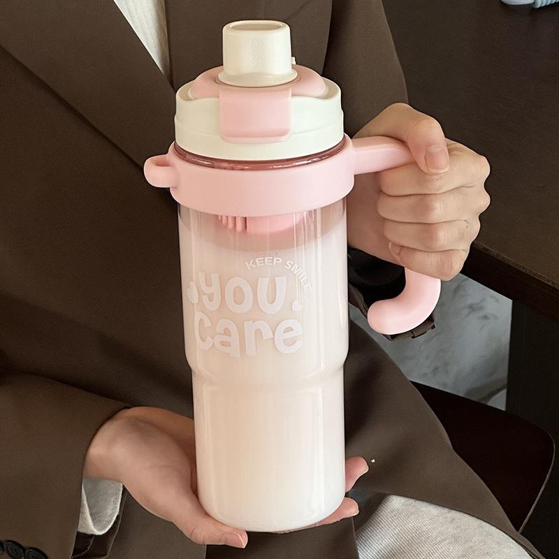 Water bottle new summer large-capacity plastic cup Big Mac cold ice cup high value double drinking cup handle straw cup