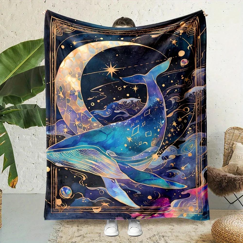 Whale in Starry Night Sky Print Flannel Throw Blanket Polyester Digital Print AllSeason Reversible NonShedding 100cm x 150cm