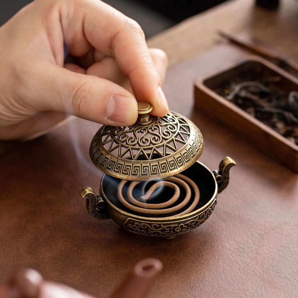 1Pcs Alloy Lotus Incense Censer Sandalwood Three Legged Stove  Home Office Decoration