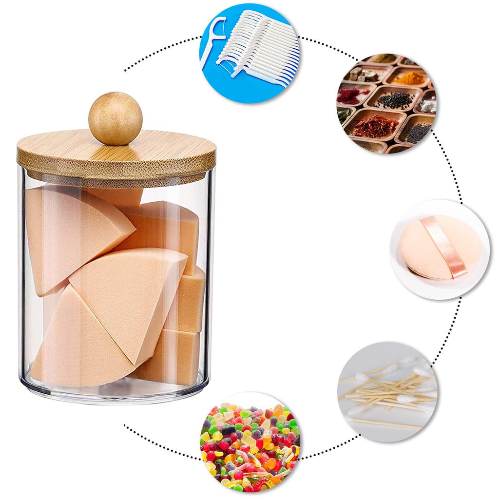 3Pcs Holder Dispenser with Bamboo Lids Clear Acrylic Bathroom Jars with Tray Cotton Swab Storage Dispenser Reusable