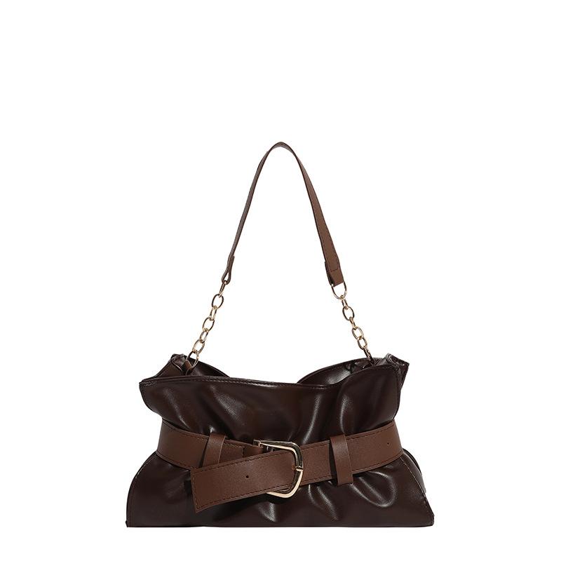 Luxury Retro Belt Buckle Shoulder Bag Soft Pleated Handbag Solid Color Elegant Women's Underarm Bag Fashion Versatile Clutch Bag