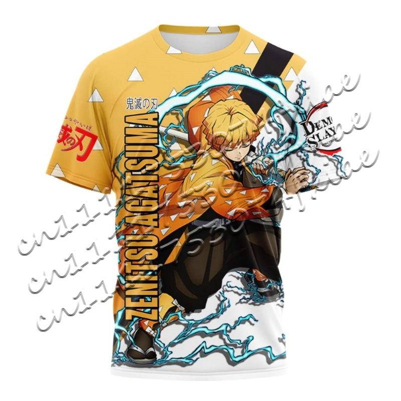 Men's/Women's New Tanjiro Kamado T-Shirt Short Sleeve Demon Slayer Water Breathing Print Anime Fan Fashion Casual Streetwear