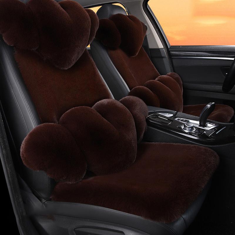 New Winter Car Plush Seat Cushion Heart Shaped Head Pillow Neck Pillow Waist Support Cushion Thickened Warm Universal Seat Cover
