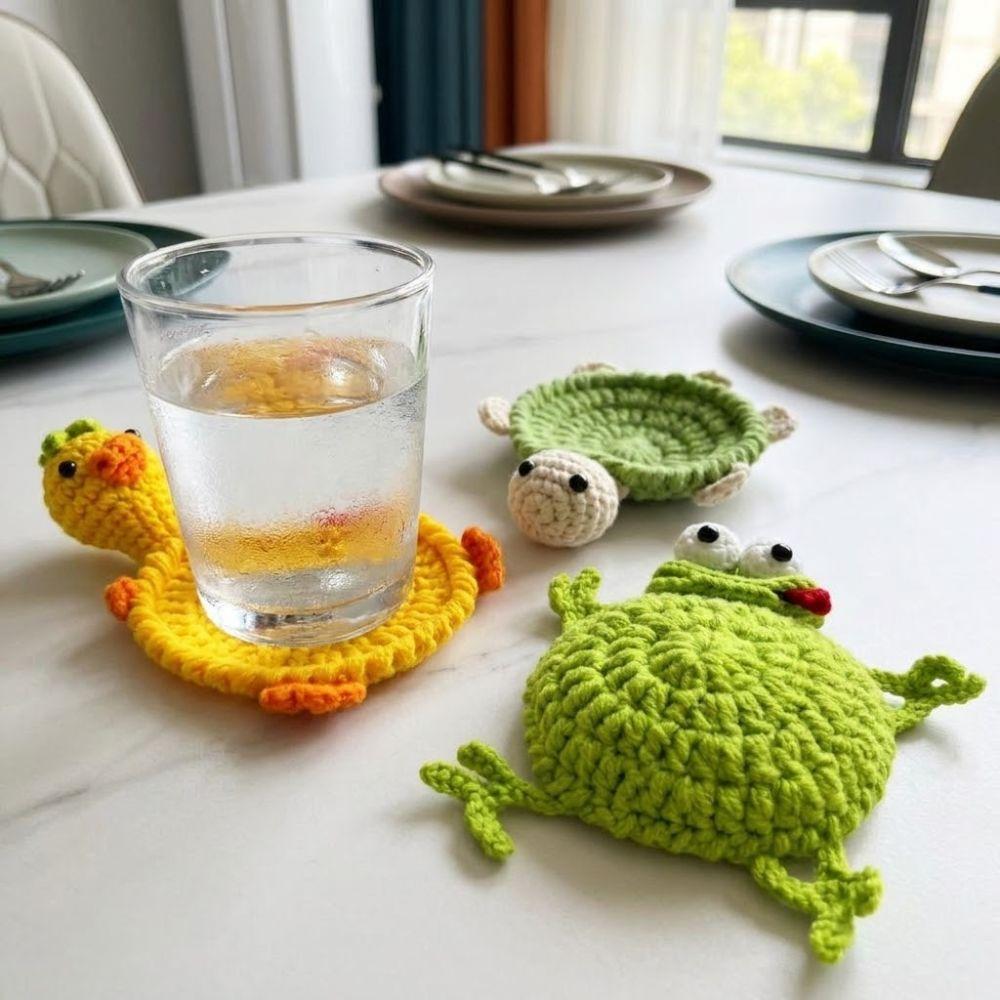 Hand Woven Knitted Cup Mat Funny Animal Drink Coaster Creative Water Cup Mat Gift