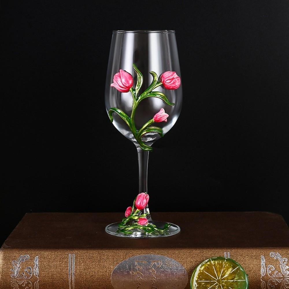Transparent Clear Stemmed Cup 350ML Glass Goblet Decorative Tulip Flower Wine Glass Table Decor