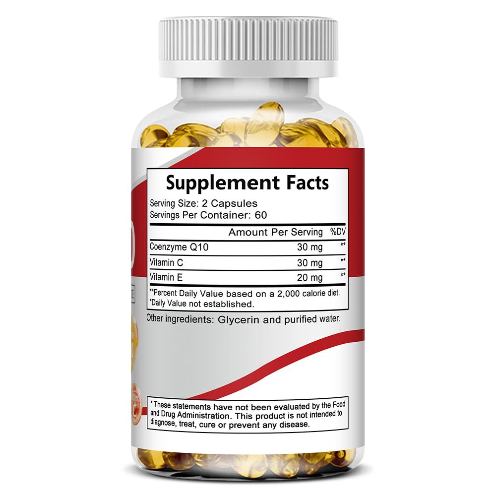 Coenzyme Q10 Dietary Supplement, With Vitamin C, Vitamin E, 120 Softgels Per Bottle