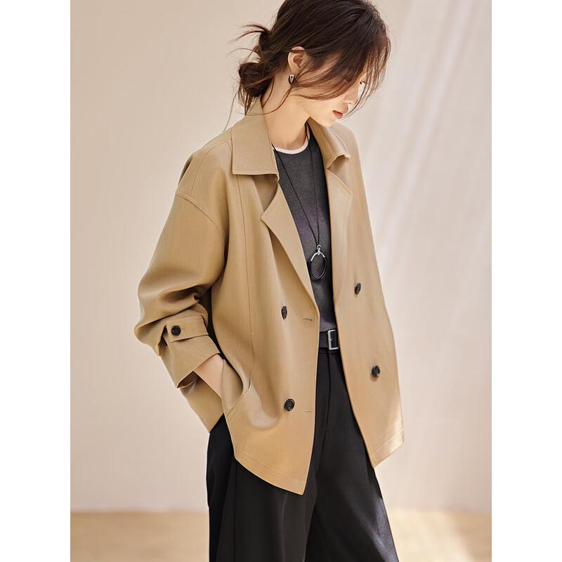 Mohan Yimei Women's Petite Double-Breasted Trench Coat