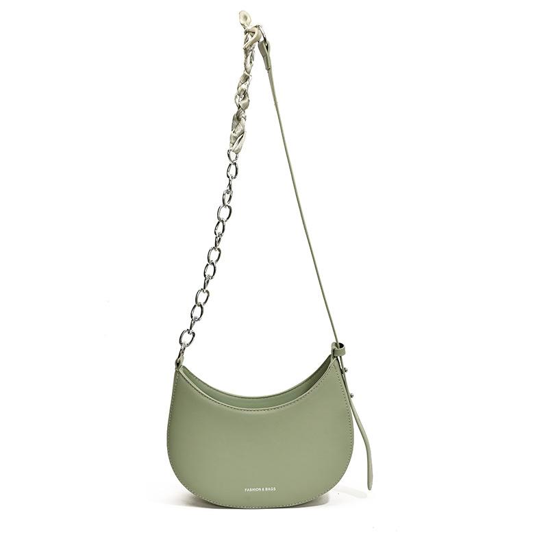 Simple retro versatile underarm bag texture commuter hand carry crescent bag solid color chain shoulder messenger bag