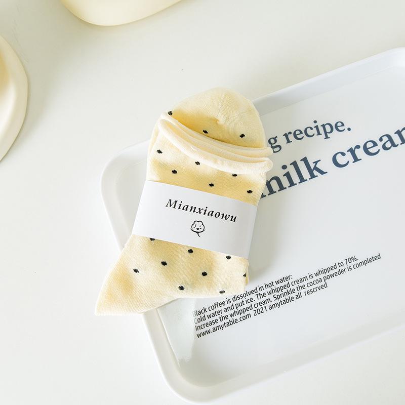 

Женские носки до середины икры в горошек - Тонкий хлопок, Роликовый край, Корейский и Японский стиль для Весны/Лета One Size