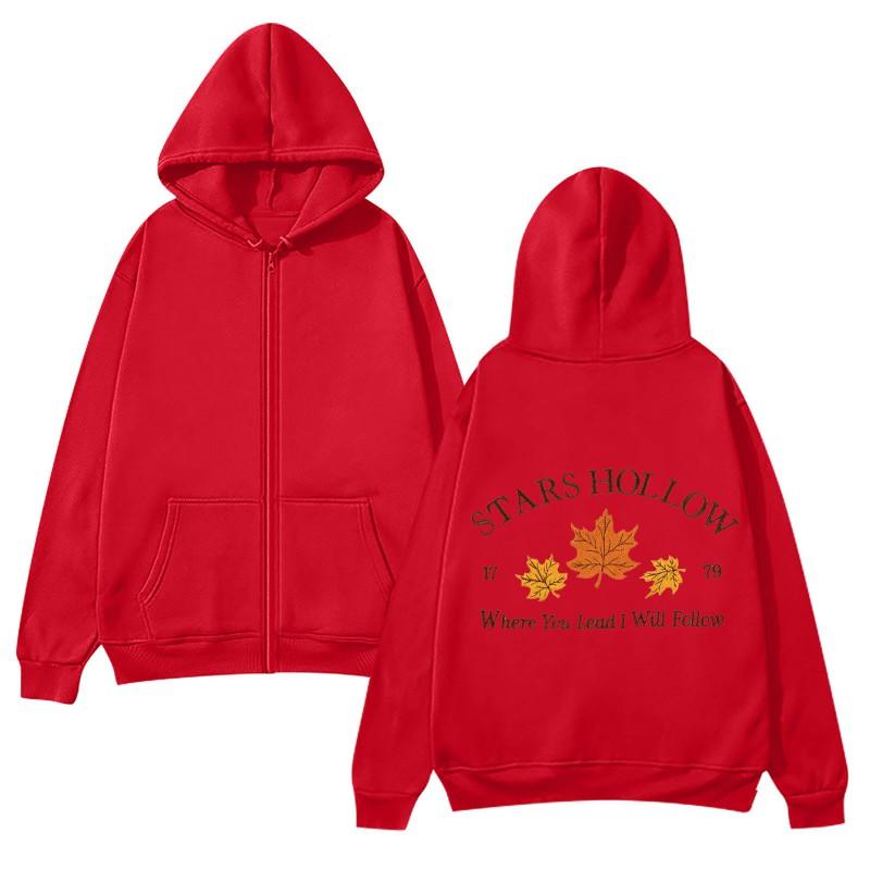 Unisex Zip-Up Hooded Sweatshirt With Print Design Casual Long Sleeve Pullover