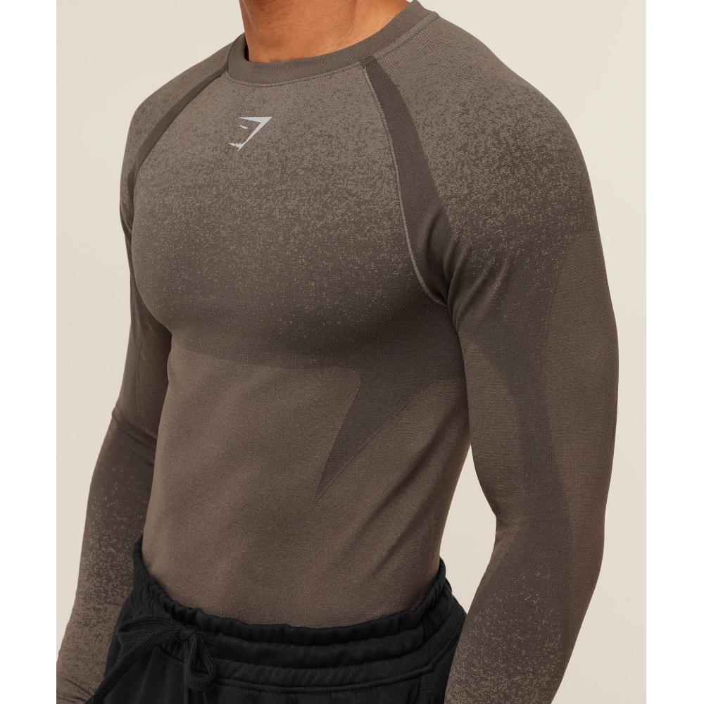 Gymshark Shadow Seamless Long Sleeve T shirT Camo Brown A1b5b Nby9